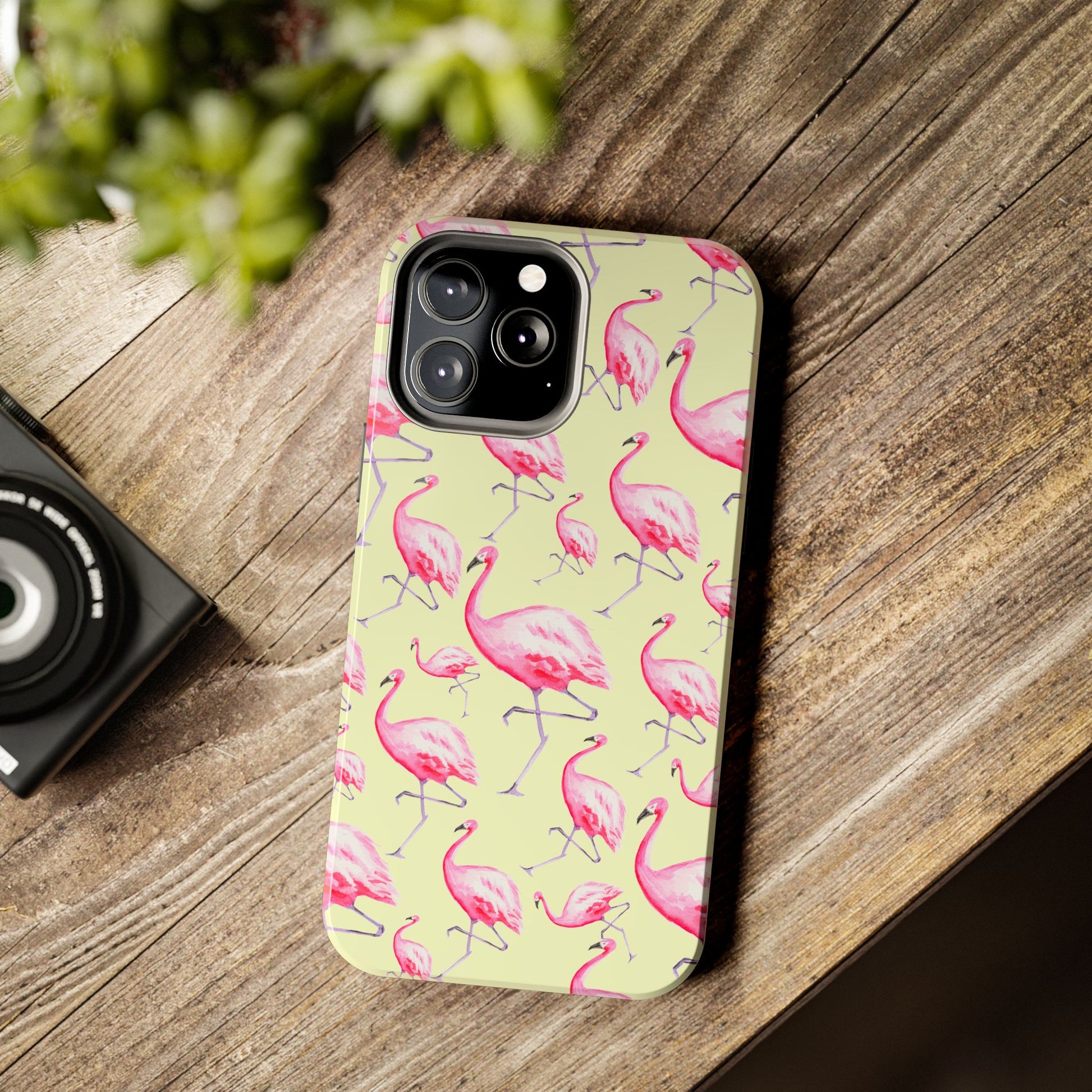 Pink Flamingos Watercolor Illustrated Tossed Pattern Yellow Phone Case | Various Models