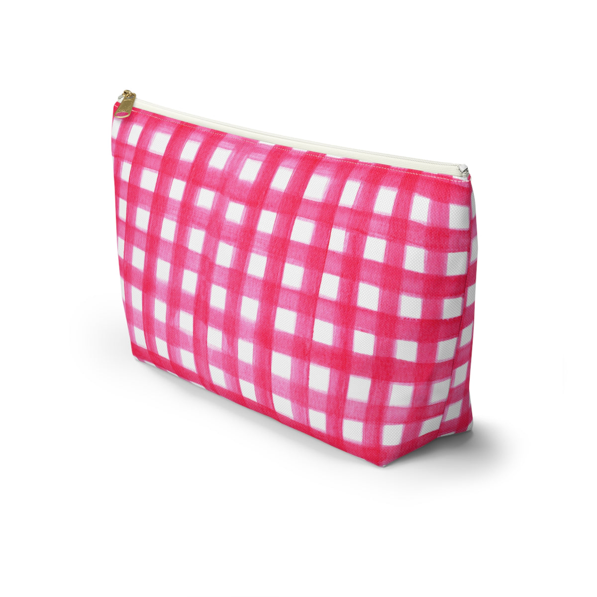 Hot Pink Gingham Watercolor Illustrated Printed Accessory Pouch T-Bottom | Large or Small