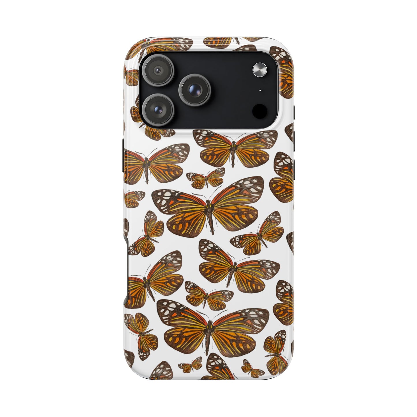 Black & Orange Butterfly Watercolor Illustrated Tossed Pattern Tough Phone Case | Various Models iPhone 17 Pro Max
