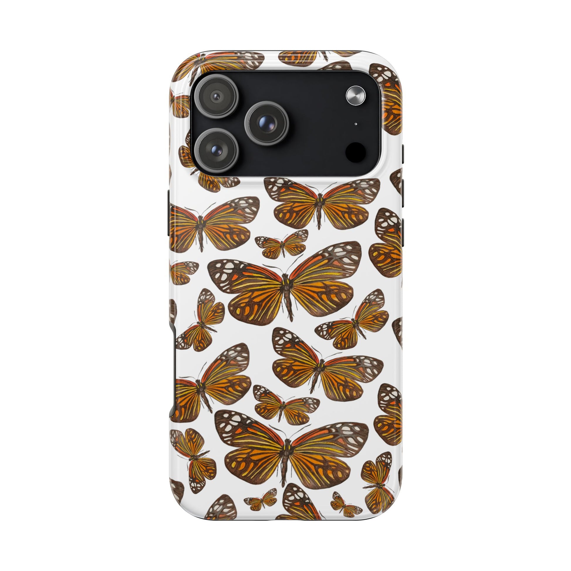 Black & Orange Butterfly Watercolor Illustrated Tossed Pattern Tough Phone Case | Various Models iPhone 17 Pro Max