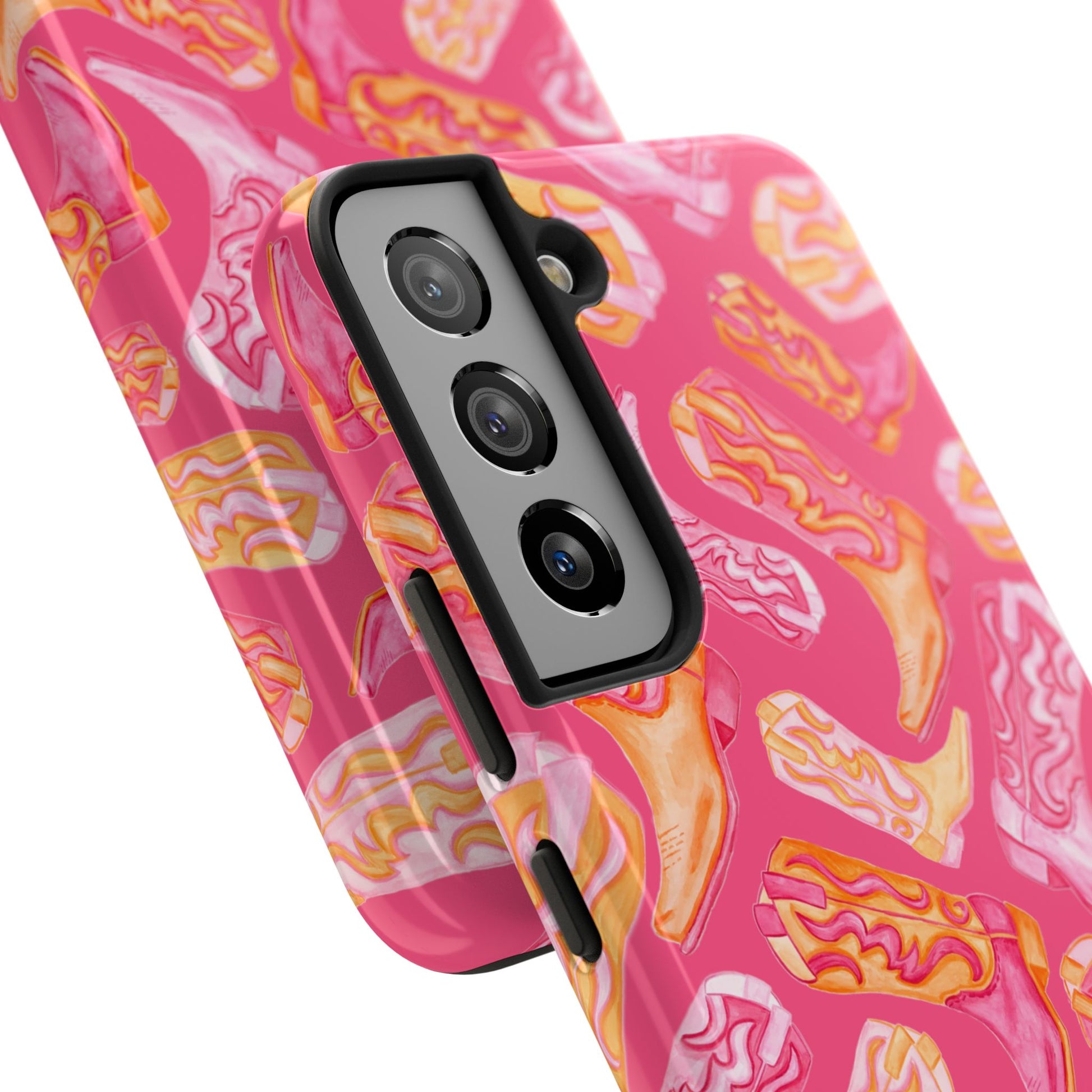 Tossed Hot Pink & Orange Watercolor Cowboy Boots Hot Pink Tough Phone Cases | Various Models