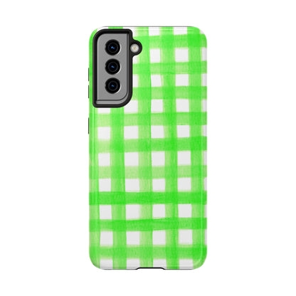 Lime Green Gingham Watercolor Illustrated Tough Phone Case | Various Models Available