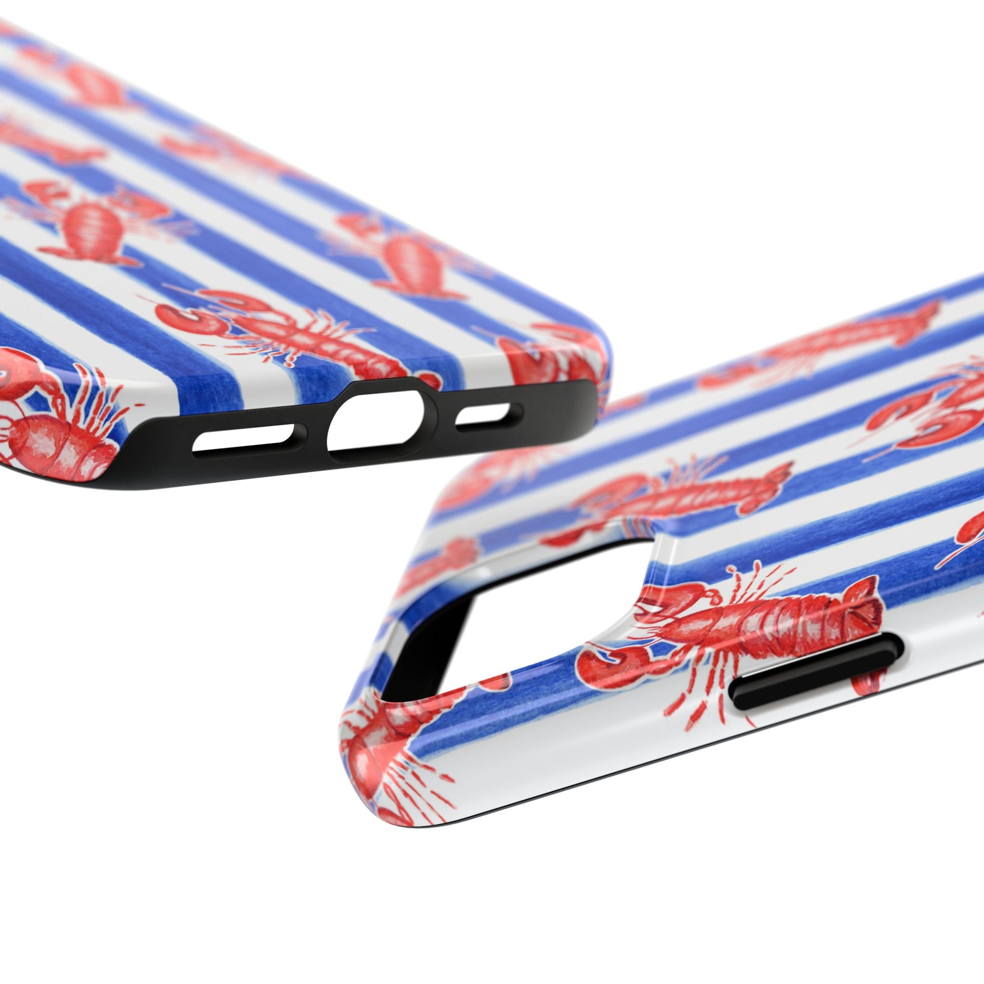 Blue & White Strip Red Lobster Watercolor Patterned Phone Case | Various Models