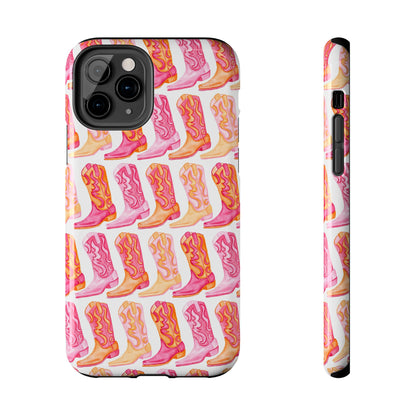 Rows of Hot Pink & Orange Cowboy Boots Tough Phone Cases | Various Models Available