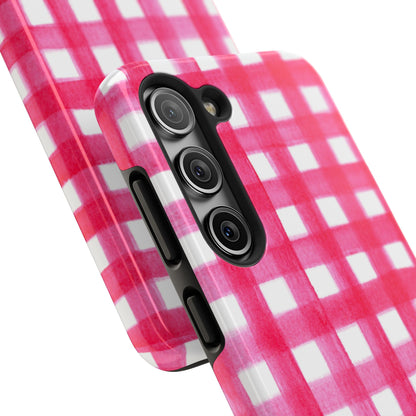 Hot Pink Gingham Watercolor Preppy Tough Phone Case | Various models
