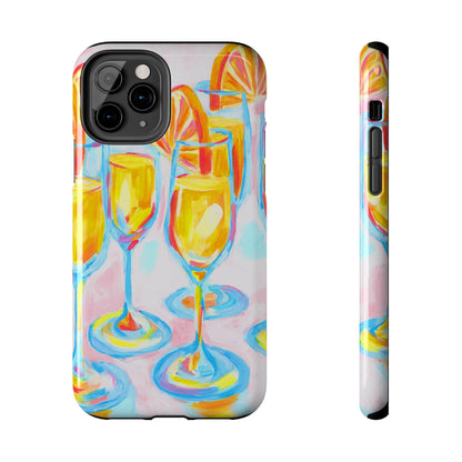 Pink Orange Mimosas Blue Champagne Flutes Abstract Acrylic Tough Phone Case | Various Models