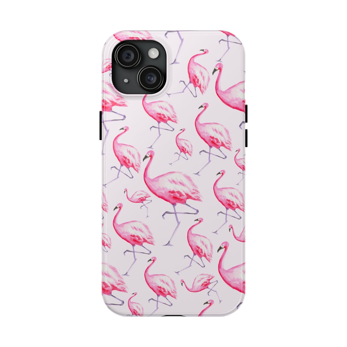Pink Flamingos Watercolor Illustrated Tossed Pattern Blush Phone Case | Various Models iPhone 15 Plus