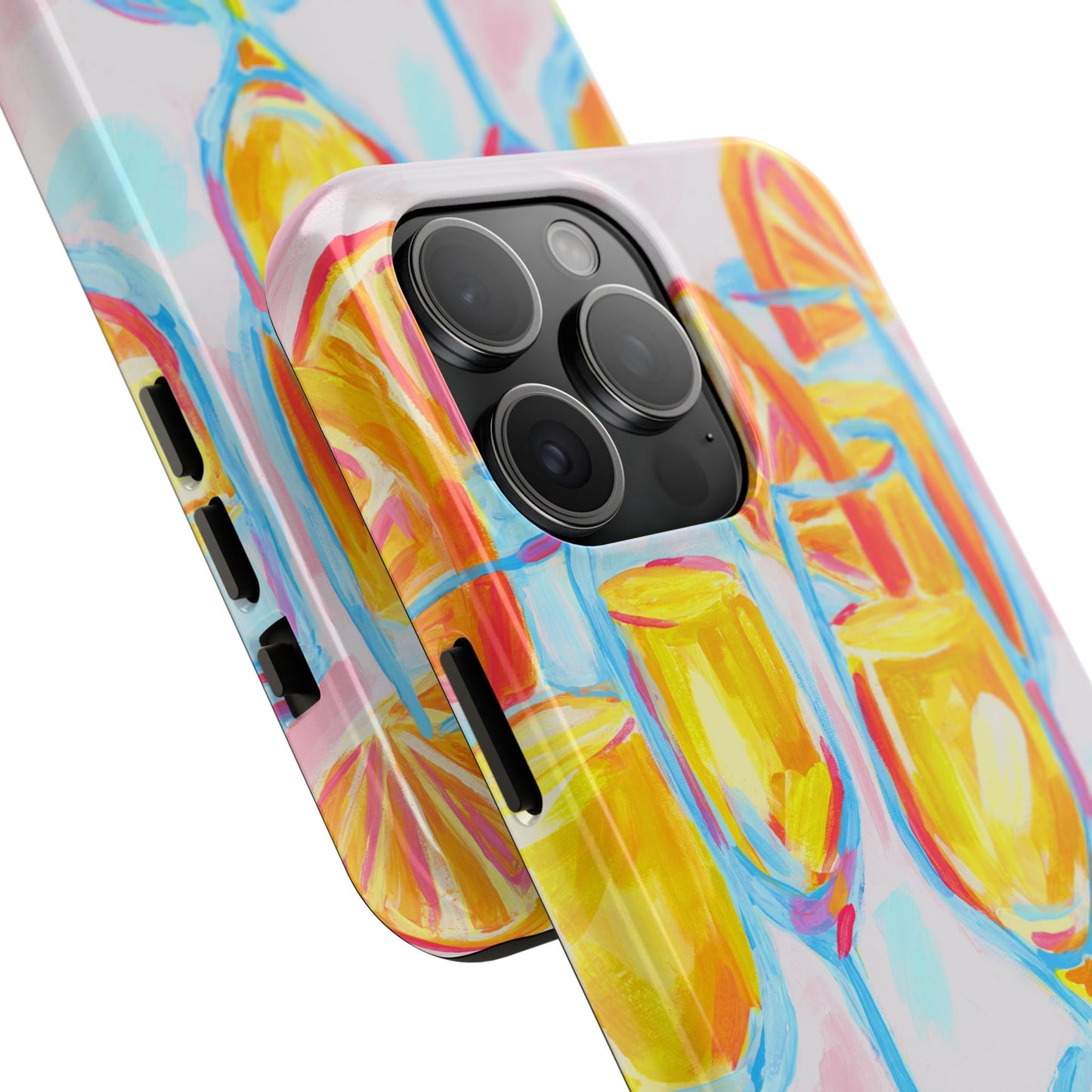 Pink Orange Mimosas Blue Champagne Flutes Abstract Acrylic Tough Phone Case | Various Models