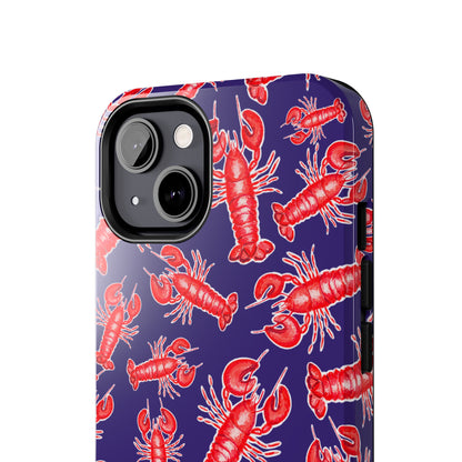 Red Lobster Watercolor Illustrated Tossed Pattern Navy Coastal Nautical Tough Phone Case | Various Models