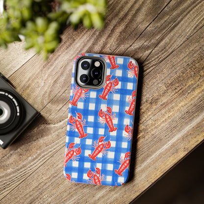 Blue Gingham Red Lobster Watercolor Patterned Phone Case | Various Models