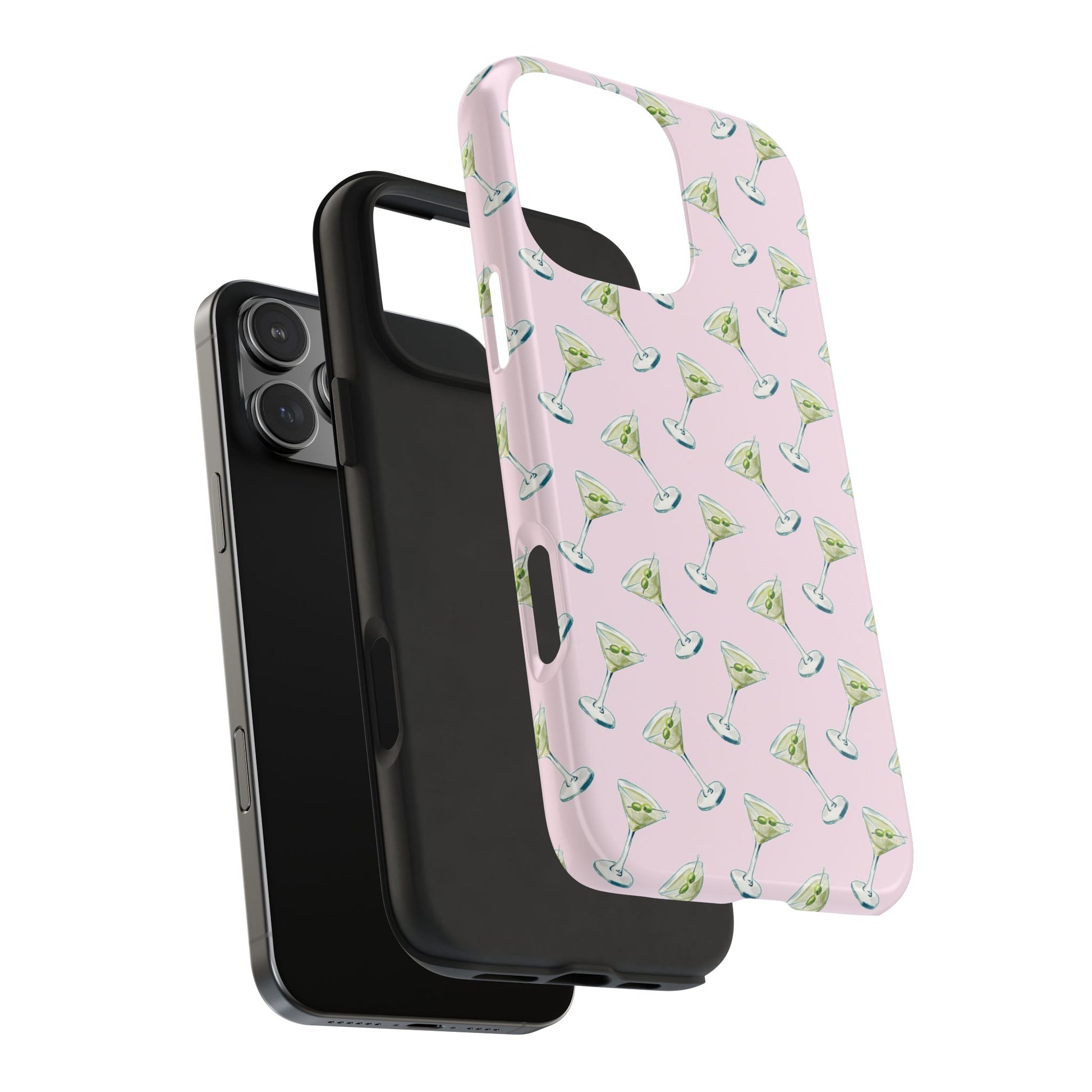 Light Pink Mini Martini Watercolor Illustrated Tossed Pattern Tough Phone Case | Various Models Available