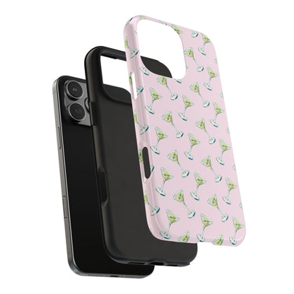 Light Pink Mini Martini Watercolor Illustrated Tossed Pattern Tough Phone Case | Various Models Available
