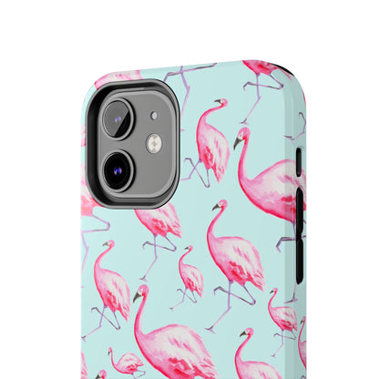 Pink Flamingos Watercolor Illustrated Tossed Pattern Blue Phone Case | Various Models