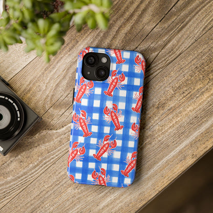 Blue Gingham Red Lobster Watercolor Patterned Phone Case | Various Models