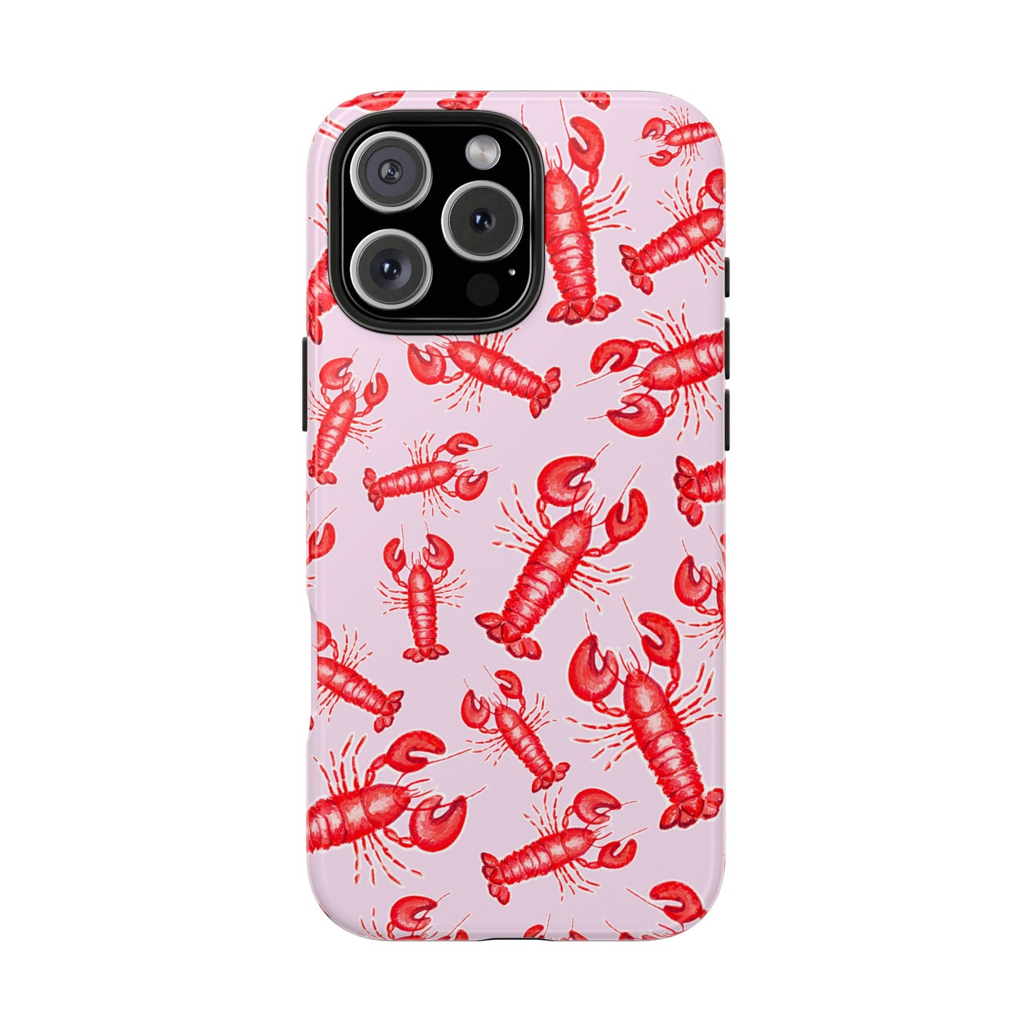Red Lobster Watercolor Illustrated Tossed Pattern Light Pink Coastal Nautical Tough Phone Case | Various Models