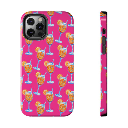 Orange & Blue Aperol Spritz Watercolor Pattern Hot Pink Phone Case | Various Models iPhone 12 Pro