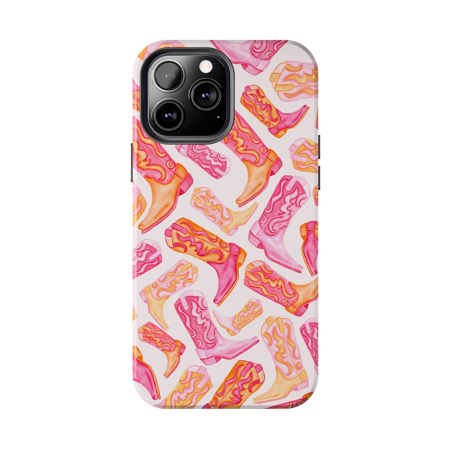 Tossed Hot Pink & Orange Watercolor Cowboy Boots Tough Light Pink Phone Case | Various Models Available