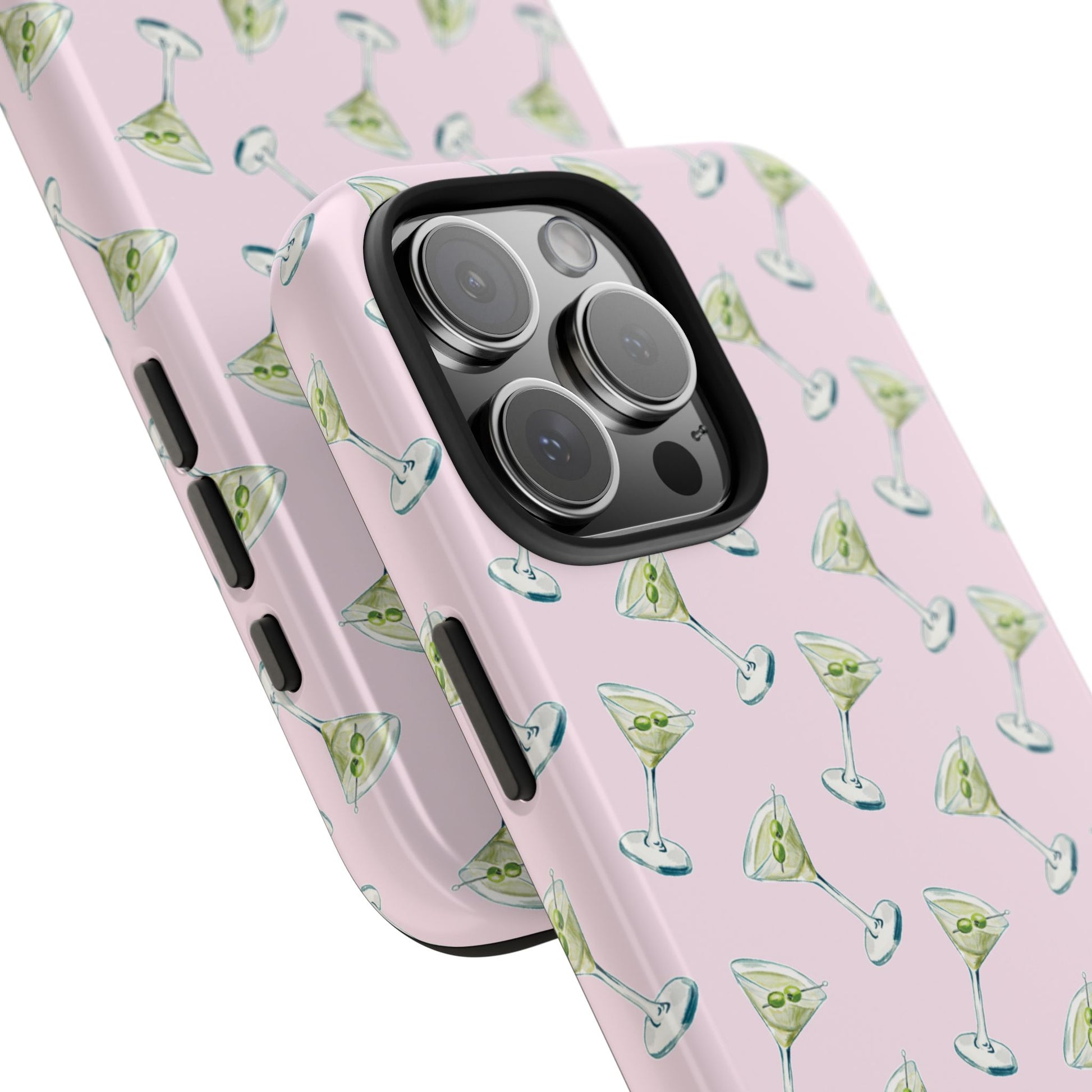 Light Pink Mini Martini Watercolor Illustrated Tossed Pattern Tough Phone Case | Various Models Available
