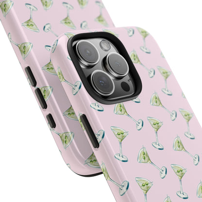 Light Pink Mini Martini Watercolor Illustrated Tossed Pattern Tough Phone Case | Various Models Available