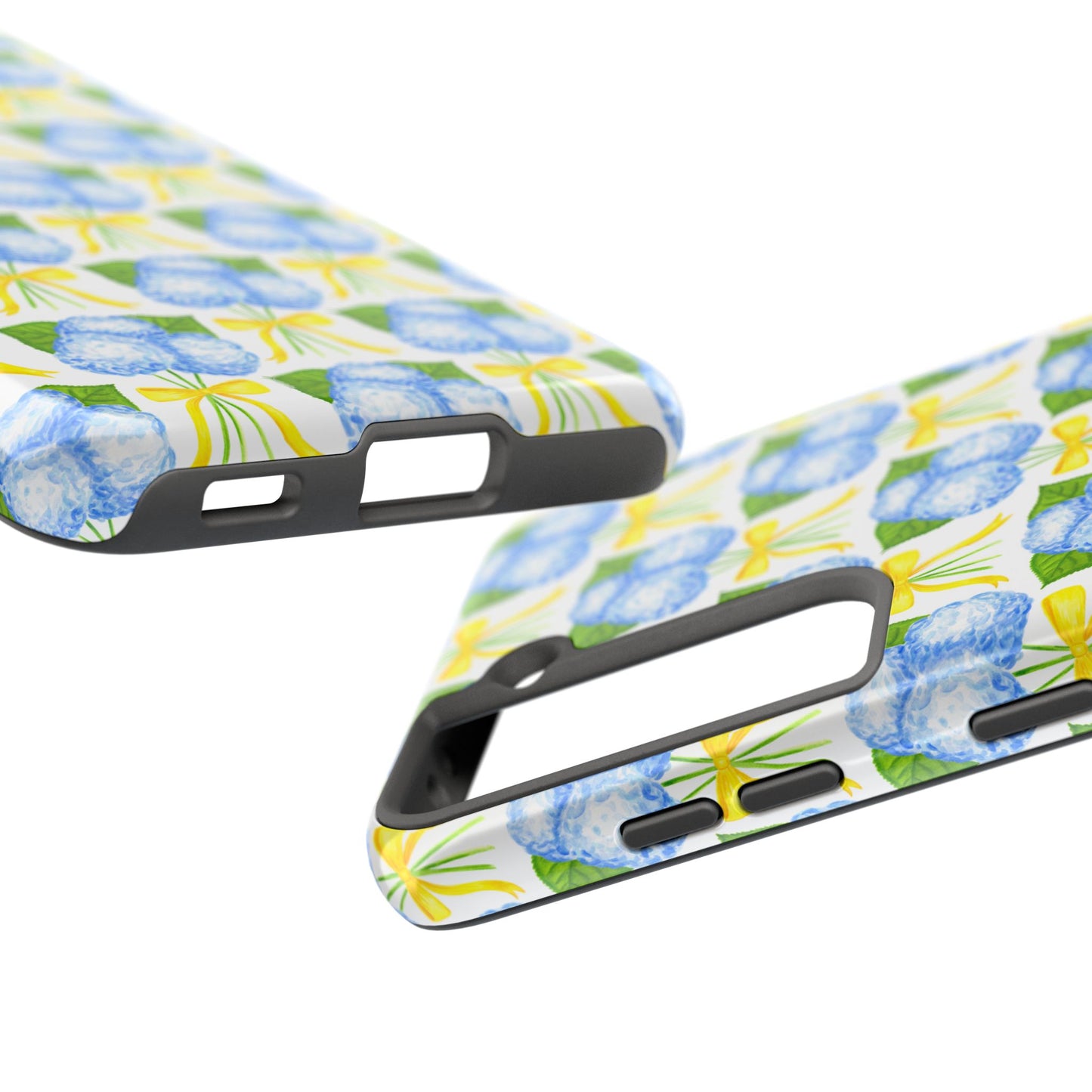 Blue Hydrangea Bouquets with Yellow Bow Ribbon Watercolor Illustrated Patterned Tough Phone Case | Various Models