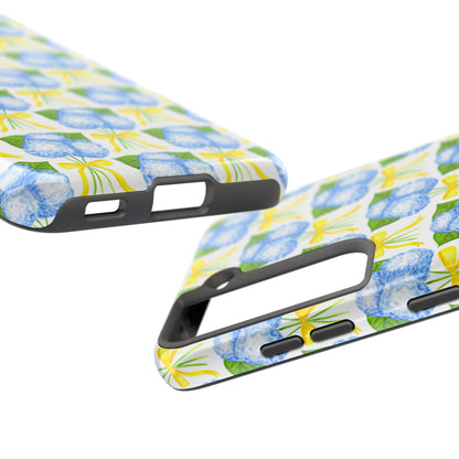 Blue Hydrangea Bouquets with Yellow Bow Ribbon Watercolor Illustrated Patterned Tough Phone Case | Various Models