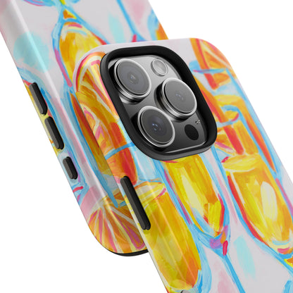Pink Orange Mimosas Blue Champagne Flutes Abstract Acrylic Tough Phone Case | Various Models