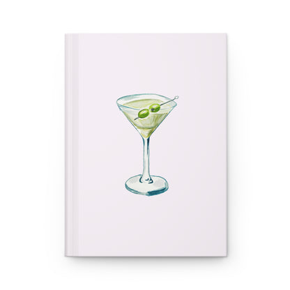 Blue Green Martini Watercolor Illustrated Light Pink Hardcover Lined Journal Matte 8"x 5.75"