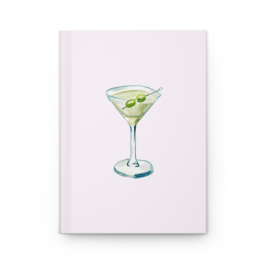 Blue Green Martini Watercolor Illustrated Light Pink Hardcover Lined Journal Matte 8"x 5.75"