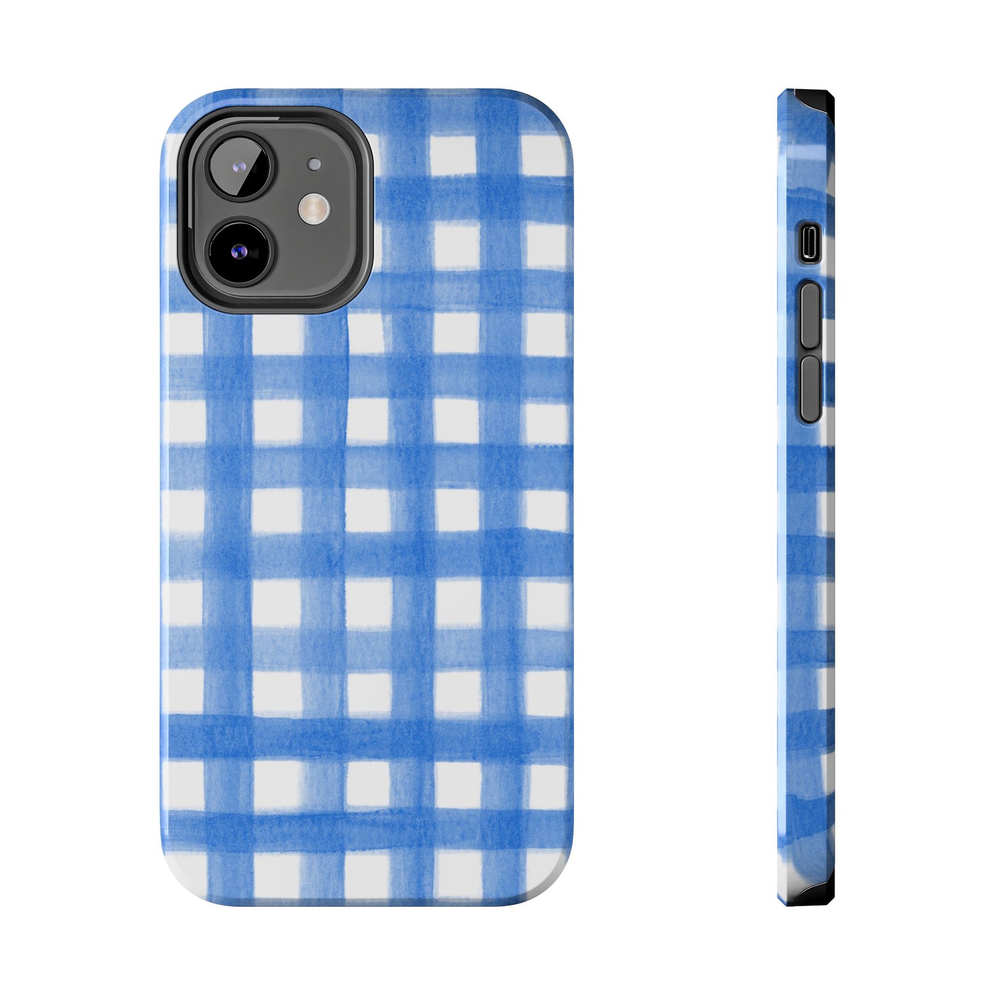 Blue Gingham Watercolor Preppy Tough Phone Case | Various models iPhone 12