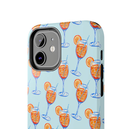 Orange & Blue Aperol Spritz Watercolor Pattern Turquoise Phone Case | Various Models