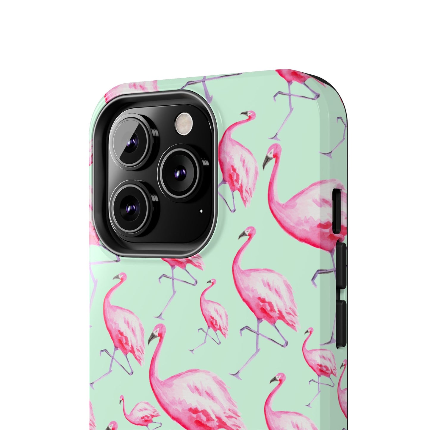 Pink Flamingos Watercolor Illustrated Tossed Pattern Green Phone Case | Various Models