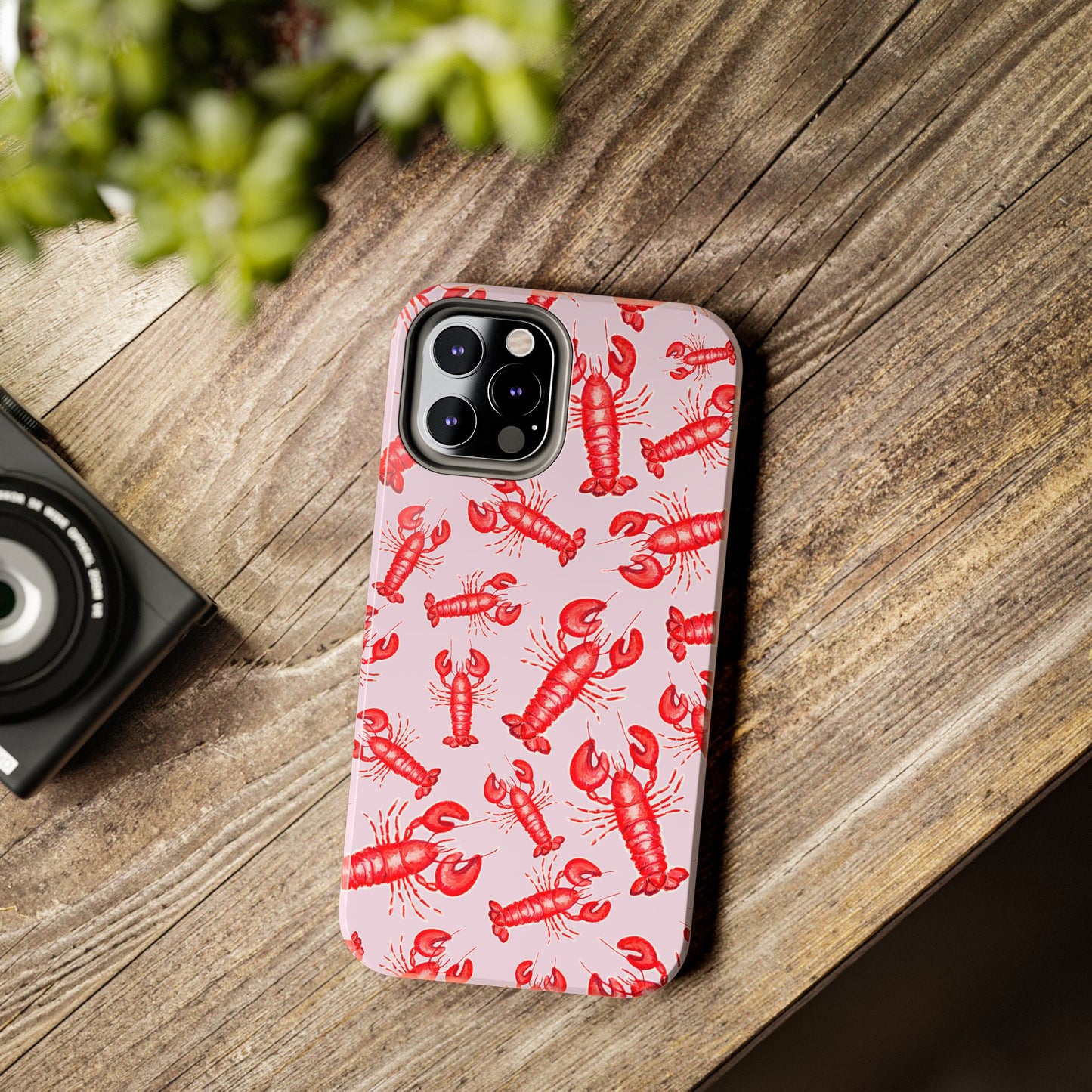 Red Lobster Watercolor Illustrated Tossed Pattern Light Pink Coastal Nautical Tough Phone Case | Various Models