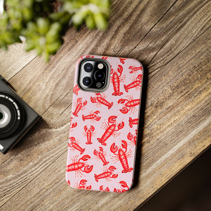 Red Lobster Watercolor Illustrated Tossed Pattern Light Pink Coastal Nautical Tough Phone Case | Various Models