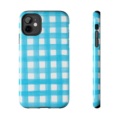 Turquoise Gingham Watercolor Illustrated Tough Phone Case | Various Models Available