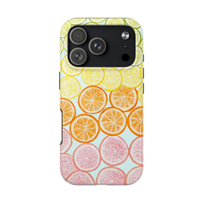 Ombré Citrus Grapefruit, Oranges, Lemons, & Limes Watercolor Illustrated Light Blue Tough Phone Case | Various Models Available