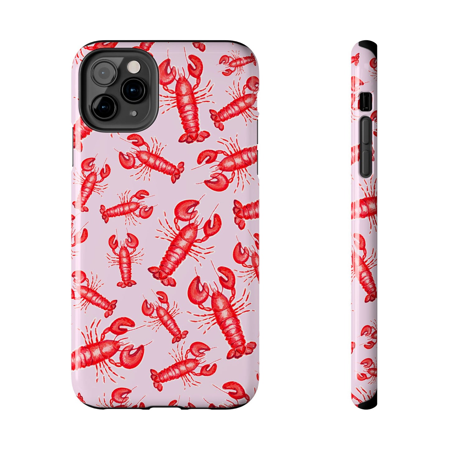 Red Lobster Watercolor Illustrated Tossed Pattern Light Pink Coastal Nautical Tough Phone Case | Various Models