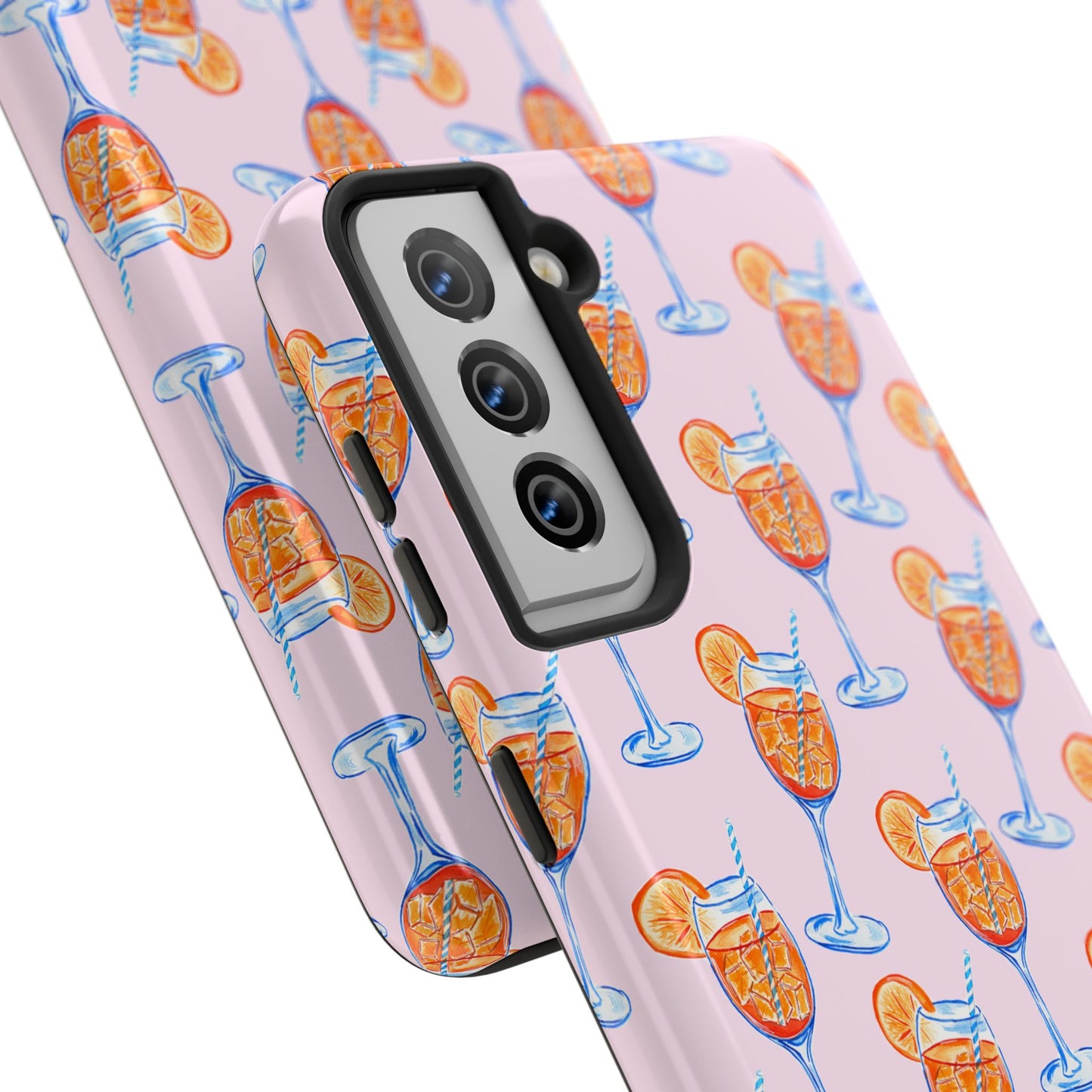 Orange & Blue Aperol Spritz Watercolor Patterned Blush Pink Tough Phone Case | Various Models
