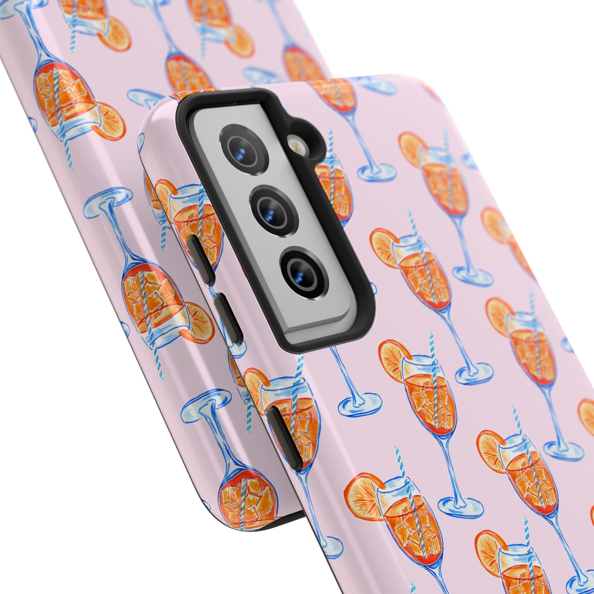 Orange & Blue Aperol Spritz Watercolor Patterned Blush Pink Tough Phone Case | Various Models
