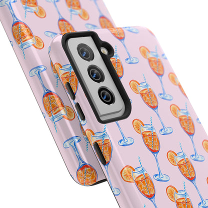 Orange & Blue Aperol Spritz Watercolor Patterned Blush Pink Tough Phone Case | Various Models