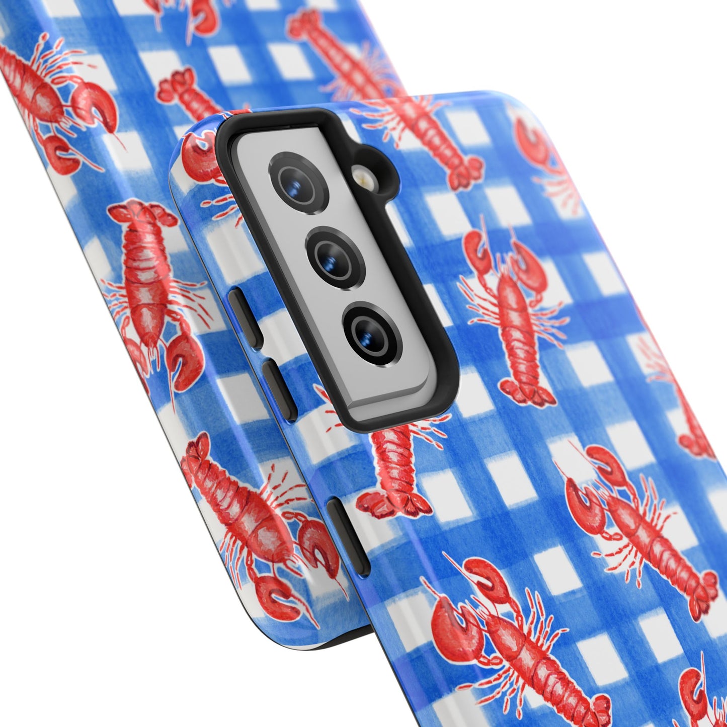 Blue Gingham Red Lobster Watercolor Patterned Phone Case | Various Models