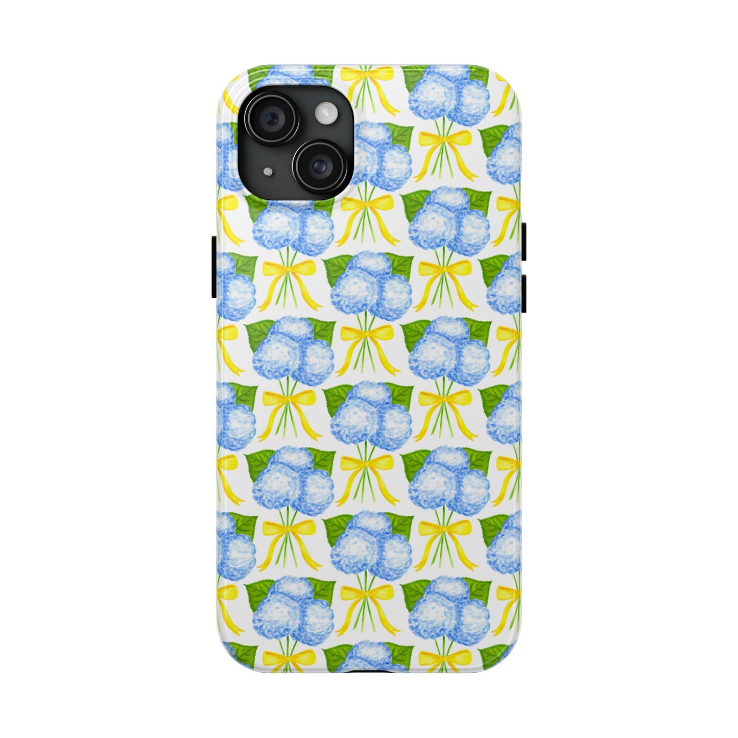 Blue Hydrangea Bouquets with Yellow Bow Ribbon Watercolor Illustrated Patterned Tough Phone Case | Various Models