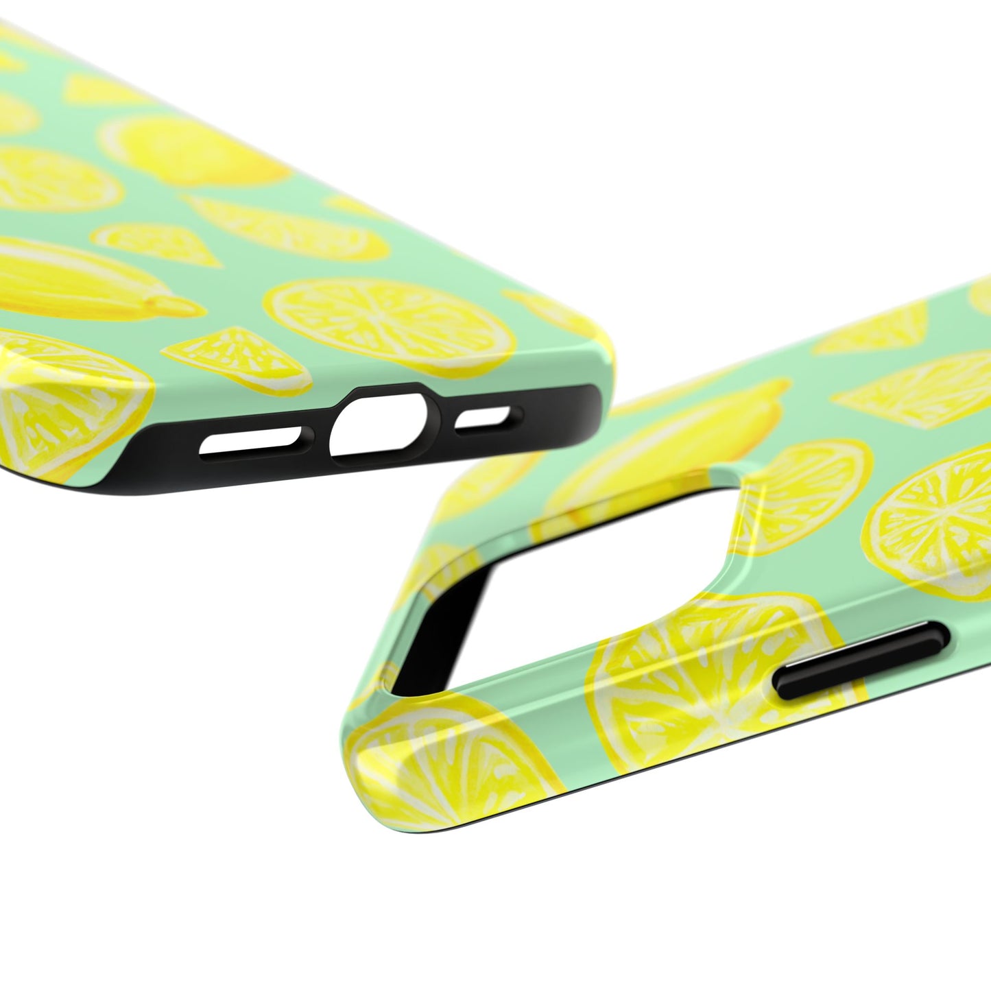 Bright Yellow Lemons Watercolor Illustrated Tossed Pattern Mint Green Tough Phone Case | Various Models