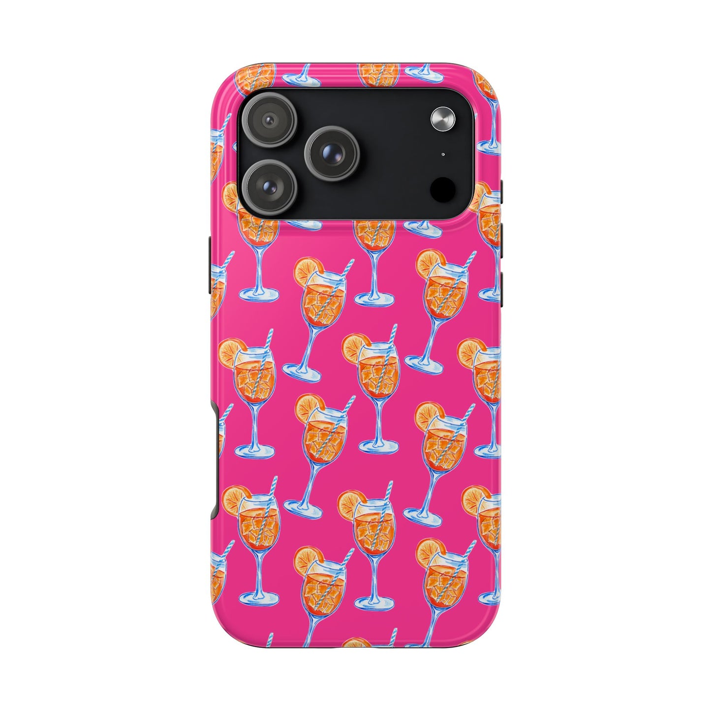 Orange & Blue Aperol Spritz Watercolor Pattern Hot Pink Phone Case | Various Models iPhone 17 Pro Max