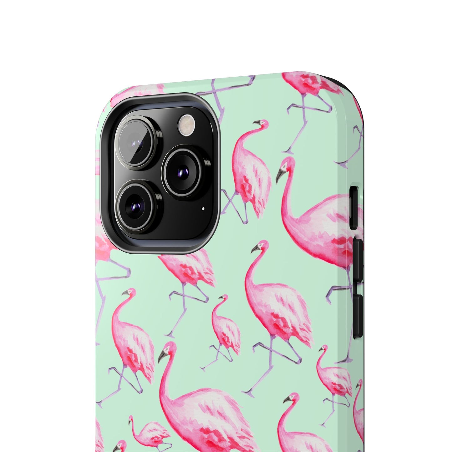 Pink Flamingos Watercolor Illustrated Tossed Pattern Green Phone Case | Various Models