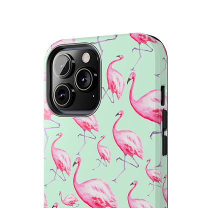 Pink Flamingos Watercolor Illustrated Tossed Pattern Green Phone Case | Various Models