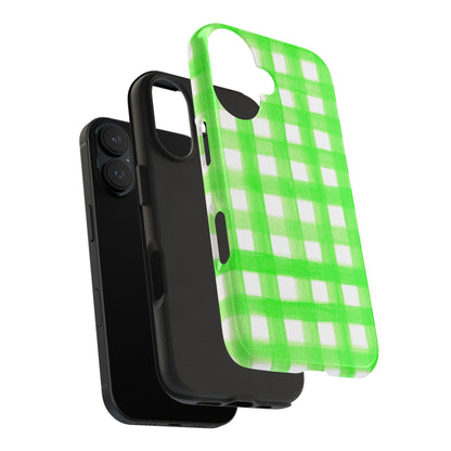 Lime Green Gingham Watercolor Illustrated Tough Phone Case | Various Models Available