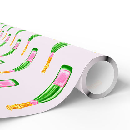 Gift Wrap | Blush Pink & Green Watercolor Champagne Bottles Pattern | Matte or Glossy