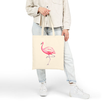 Pink Flamingo Watercolor Illustrated Canvas Tote