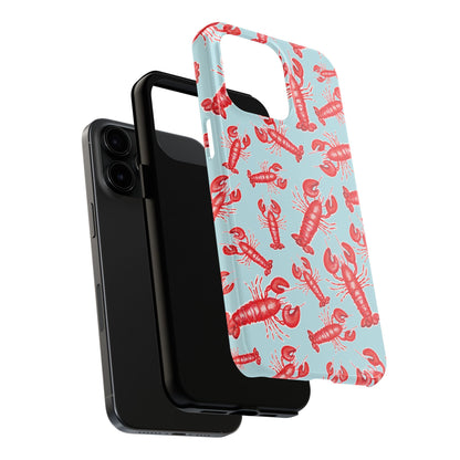 Red Lobster Watercolor Illustrated Tossed Pattern Light Blue Tough Phone Case | Various Models