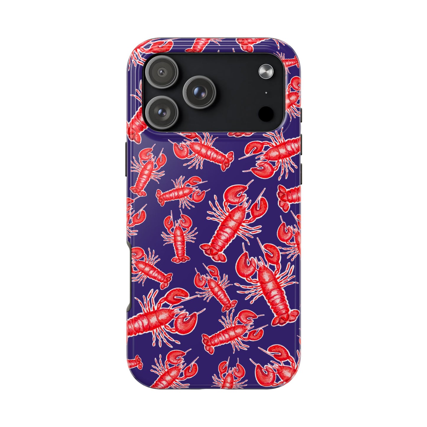 Red Lobster Watercolor Illustrated Tossed Pattern Navy Coastal Nautical Tough Phone Case | Various Models